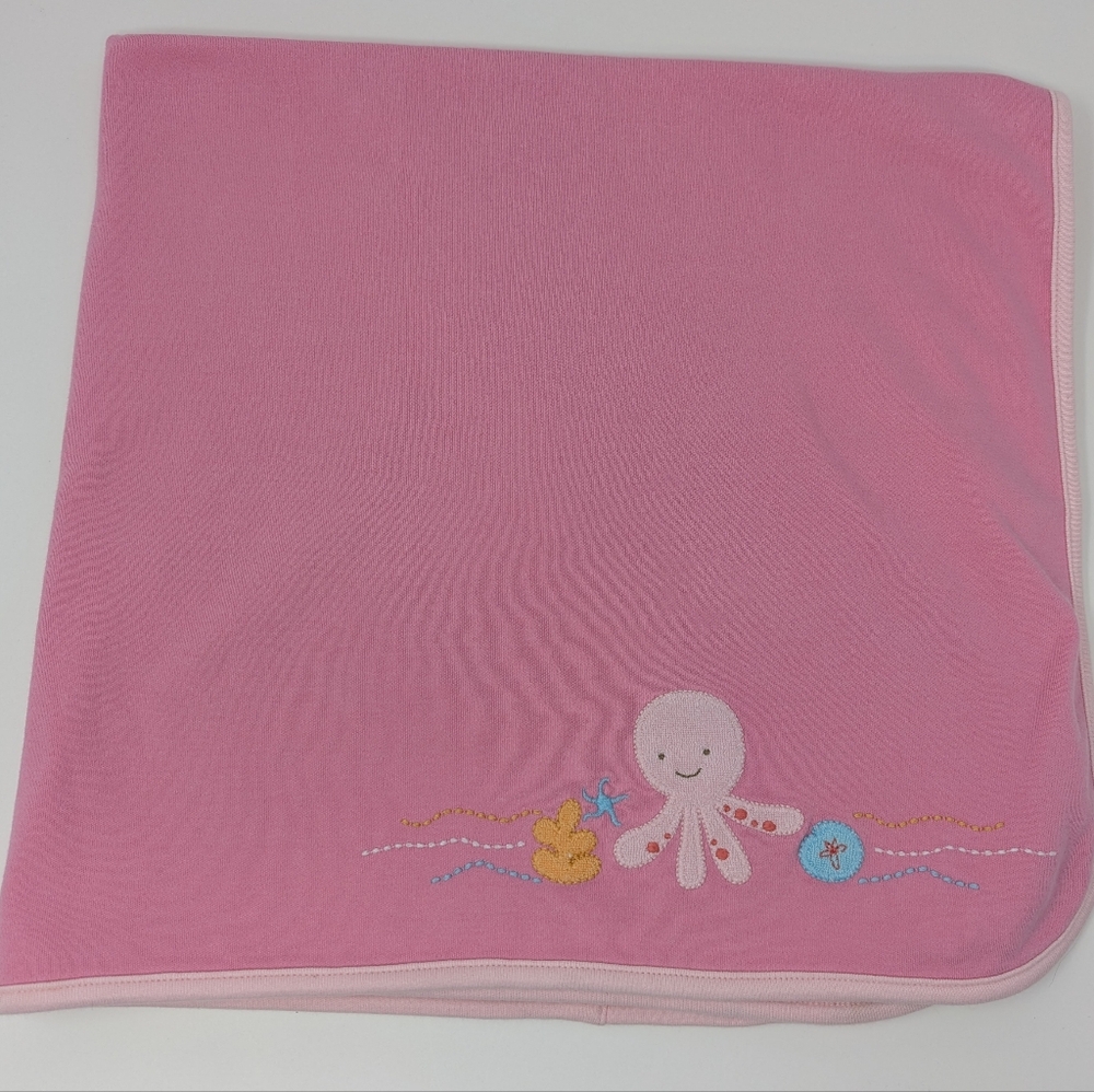 Gymboree Baby Blanket Under the Sea Pink Octopus Reversible Fish Ocean Beach